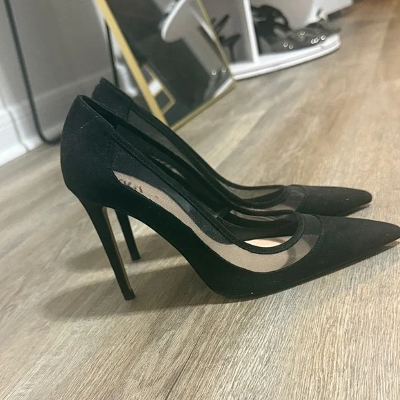 Zara Black Mesh Detail Heels - Picture 2 of 4